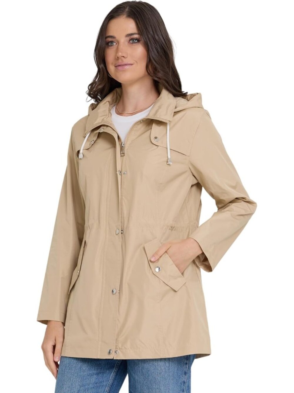 Steve Madden Women's Sand Waterproof Hooded Anorak Imported Windbreaker Coat